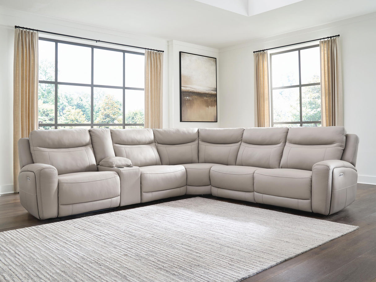 Gravier - 6-Piece Power Reclining Sectional With Storage Console - Gray