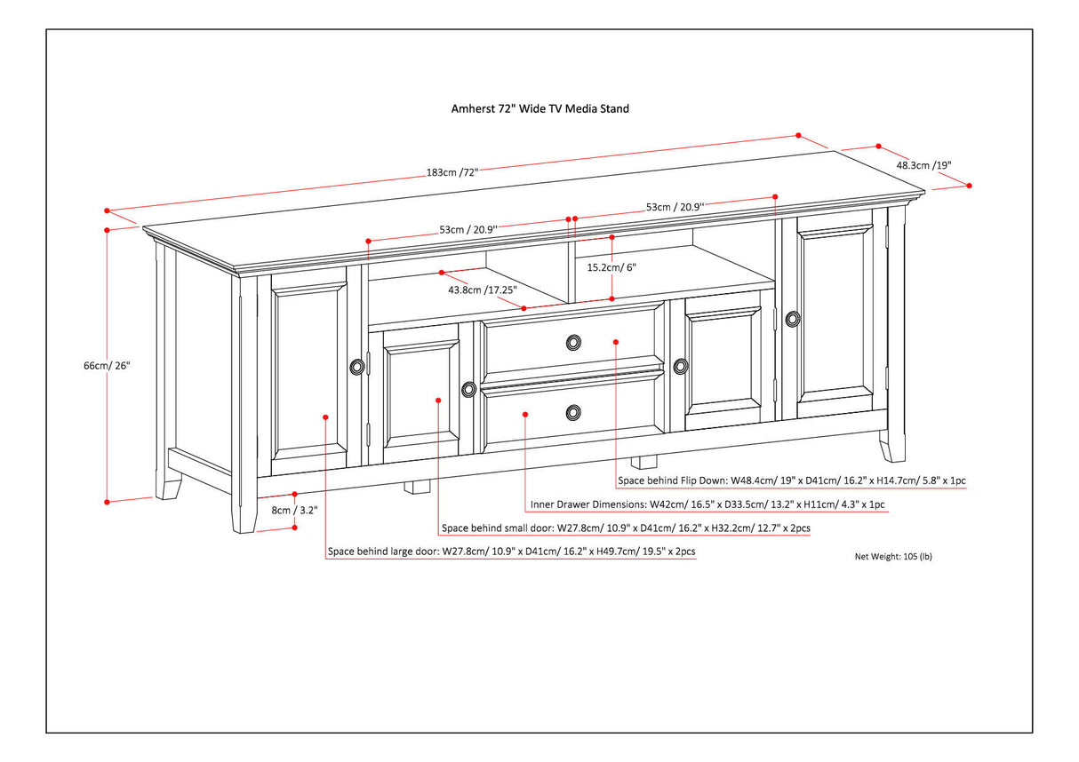 Amherst - Handcrafted Wide TV Media Stand by Simpli-Home | Bel Furniture