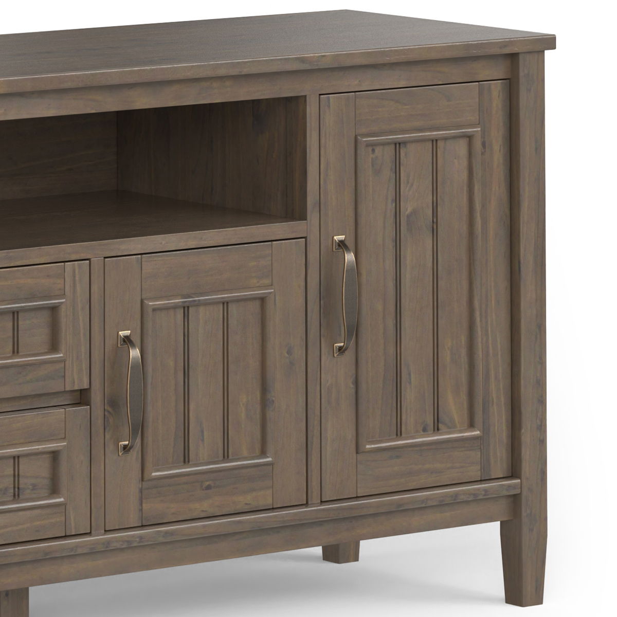 Lev - Handcrafted TV Media Stand - Smoky Brown by Simpli-Home | Bel Furniture