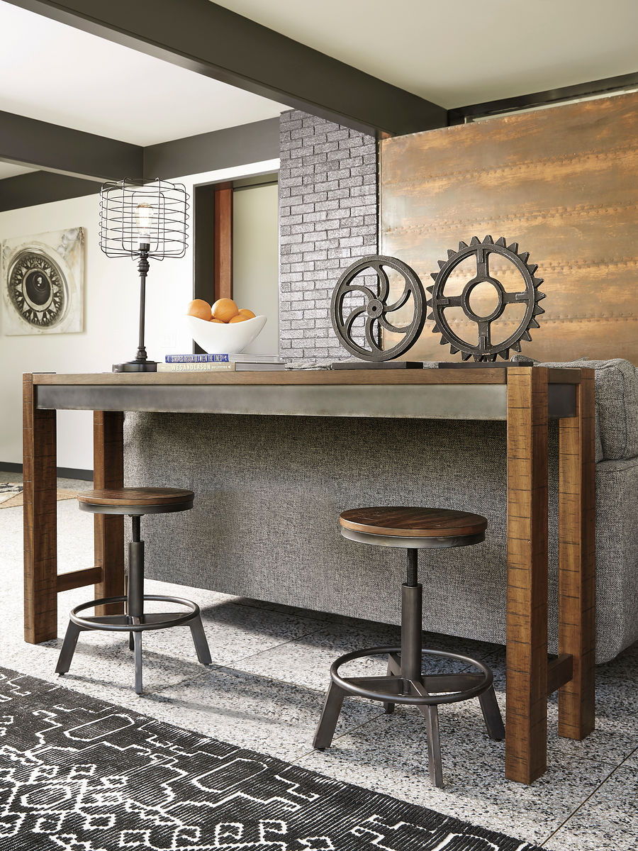 Torjin - Dark Brown - 3 Pc. - Long Counter Table, 2 Stools by Signature Design by Ashley® | Bel Furniture