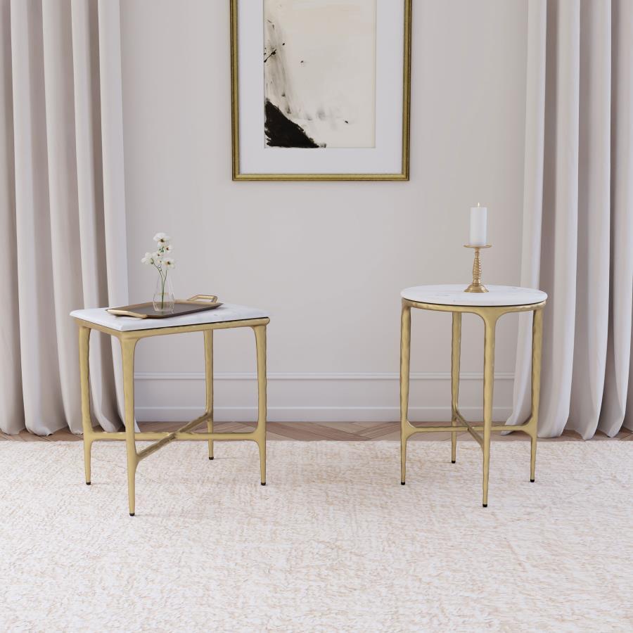 Baldwin - Round Marble Top Side Table - White And Gold by Coaster Fine Furniture | Bel Furniture
