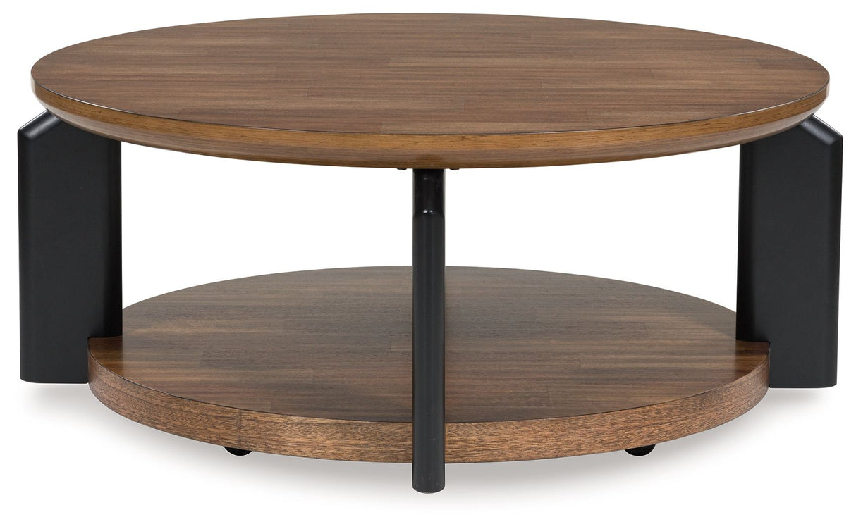 Kraeburn - Brown / Black - Round Cocktail Table by Signature Design by Ashley® | Bel Furniture