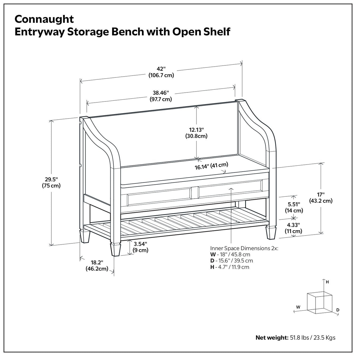 Connaught - Entryway Storage Bench With Shelf - Chestnut - Bel Furniture