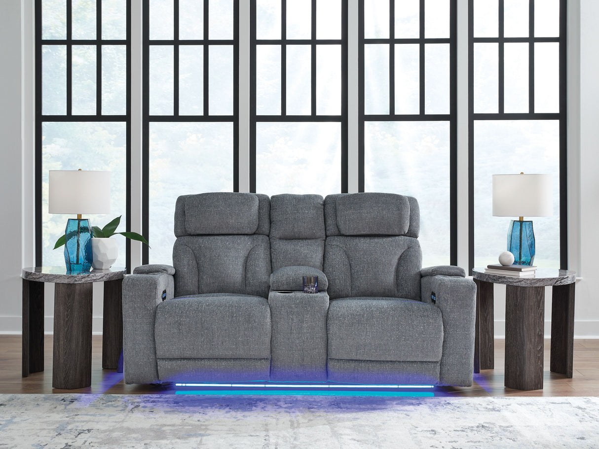 Studio Cave - Steel - Power Reclining Loveseat with Console by Signature Design by Ashley® | Bel Furniture
