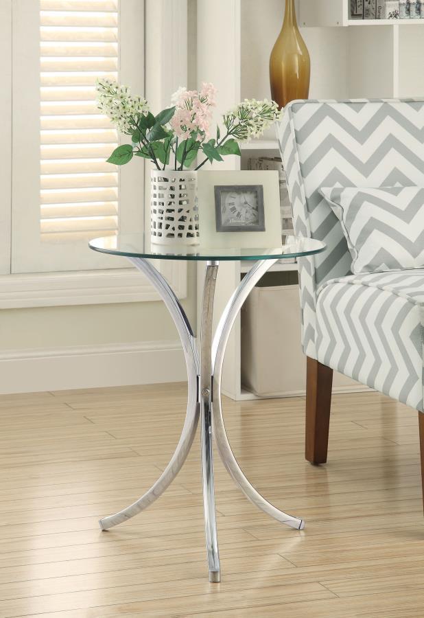 Eloise - Round Glass Top Accent Side Table - Chrome by CoasterEveryday | Bel Furniture