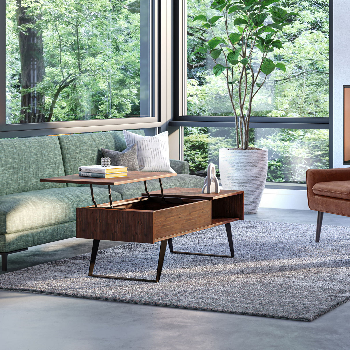 Lowry - Lift Top Coffee Table - Distressed Charcoal Brown by Simpli-Home | Bel Furniture