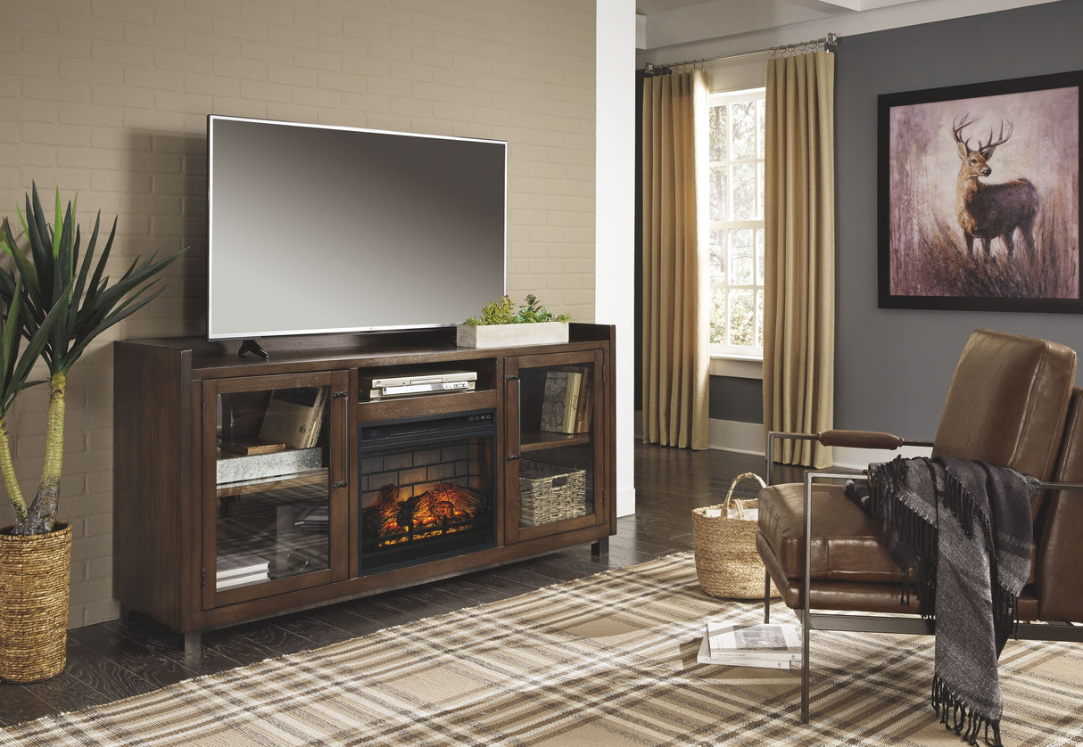 Starmore - TV Stand Dark Brown 2 Pc. - 70" TV Stand with Faux Firebrick Fireplace Insert by Signature Design by Ashley® | Bel Furniture