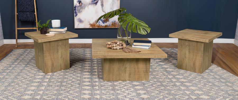 Devar - Square Coffee Table Set Light Brown 3 Pc. Coffee Table, 2 End Tables by Coaster Fine Furniture | Bel Furniture