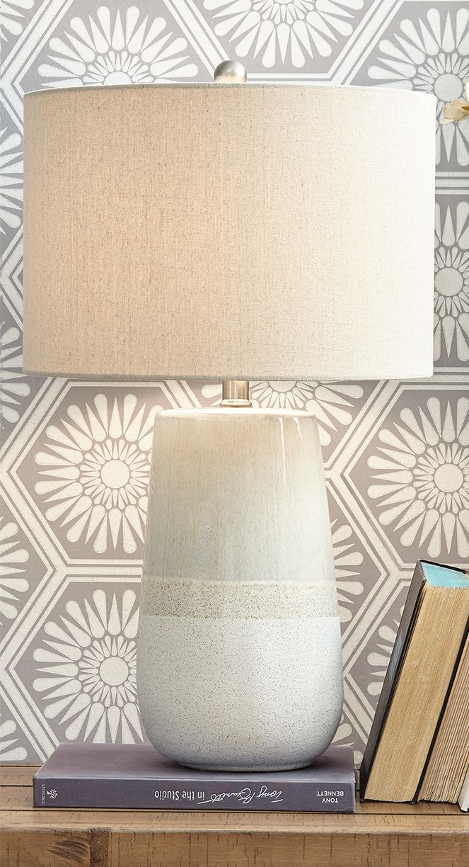 Shavon - Beige / White - Ceramic Table Lamp by Signature Design by Ashley® | Bel Furniture