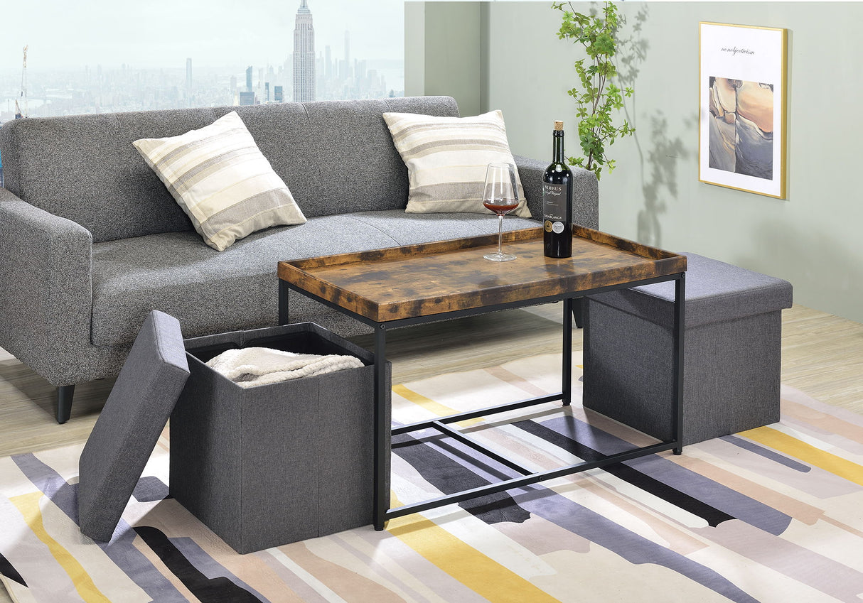 Monty - Wood Grain 3 Piece Coffee Table Set With Raised Edges (Set of 3) by Lilola Home | Bel Furniture
