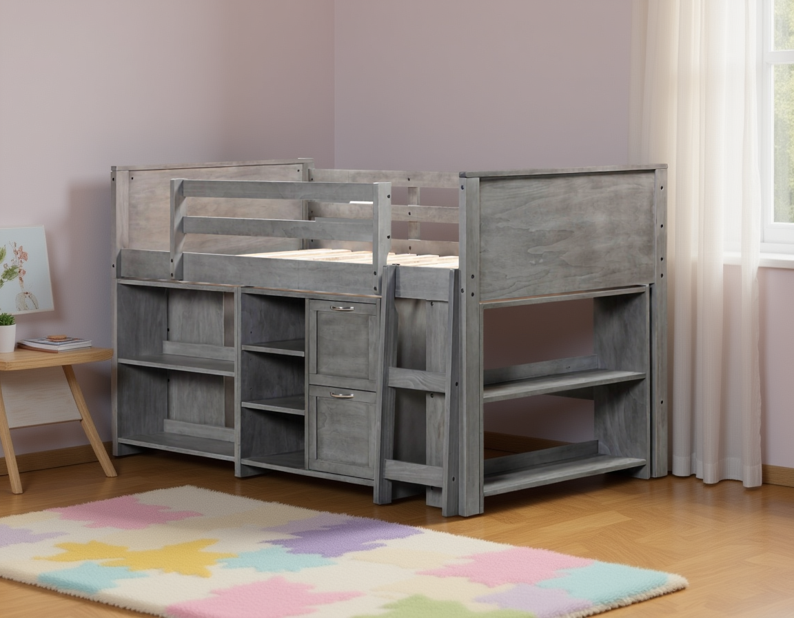 5 Piece Twin Low Loft Storage Bed Set