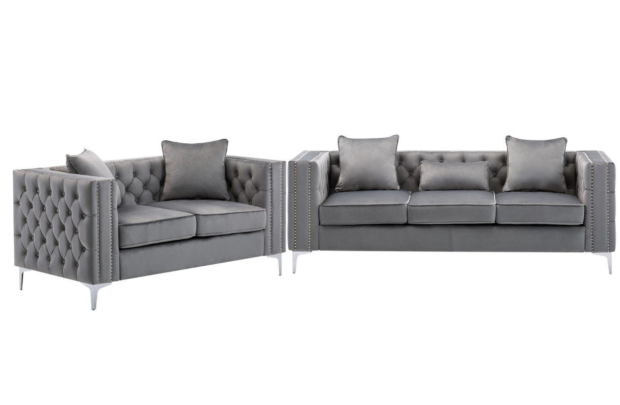 Lorreto - Velvet Fabric Living Room Set Gray 2 Pc. Sofa, Loveseat by Lilola Home | Bel Furniture