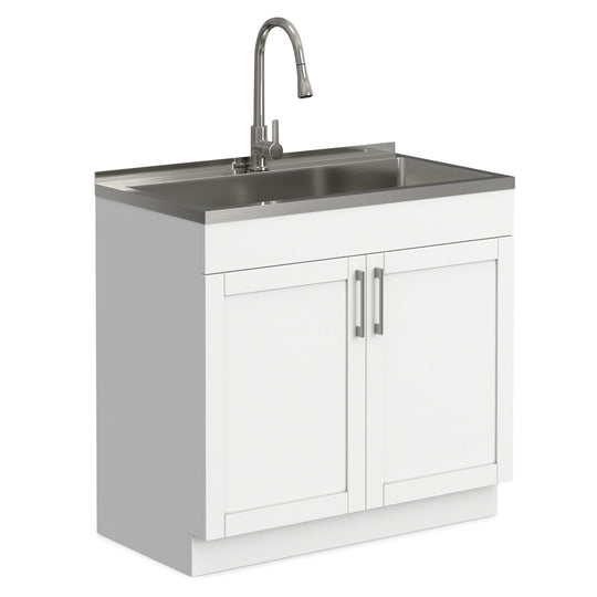 Modern Shaker All-In-One Laundry Utility Sink And Cabinet With Pull-Out Faucet