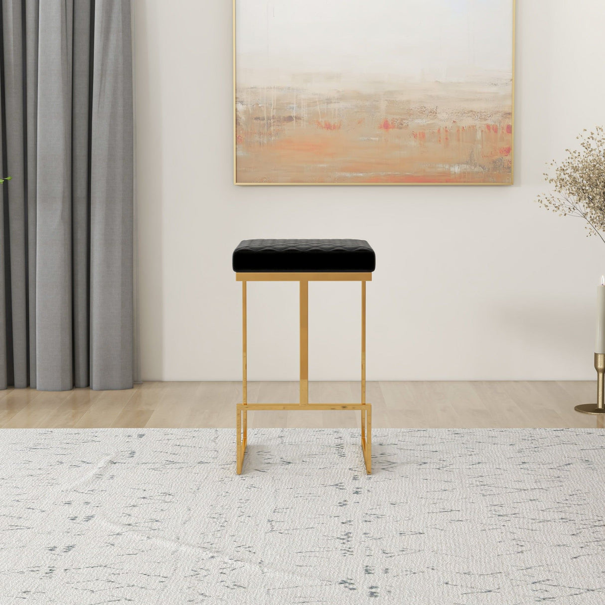 Joel - Mid-Century Modern Luxury Upholstered Stool - Black / Gold by Ashcroft Furniture | Bel Furniture