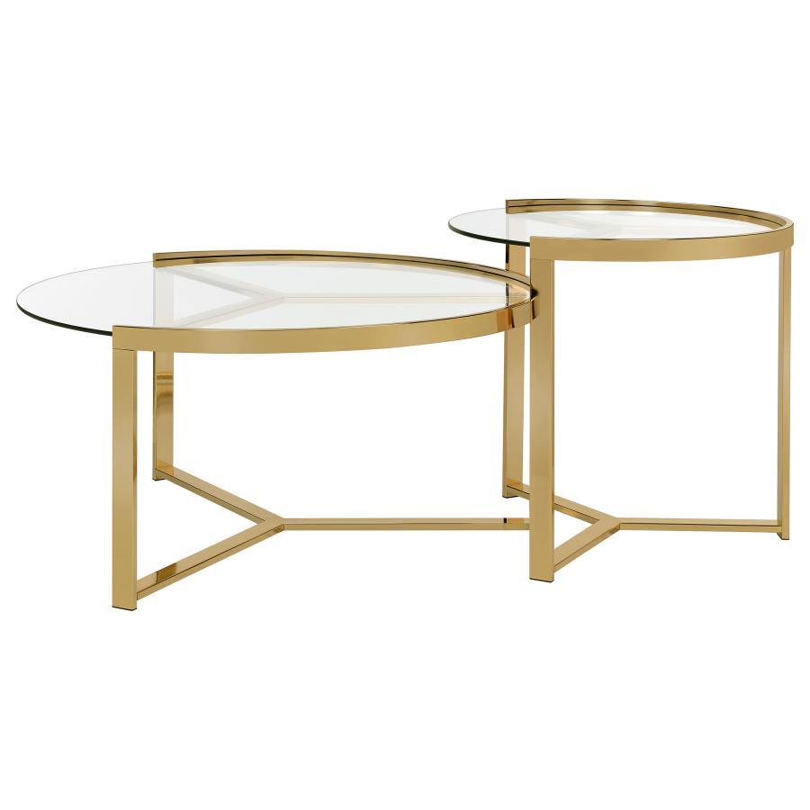 Delia - 2 Piece Round Glass Top Nesting Coffee Table by Coaster Fine Furniture | Bel Furniture