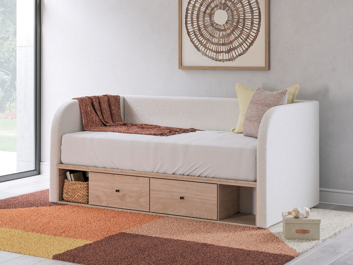 Arloster - Twin Upholstered Day Bed With Storage - Tan / White