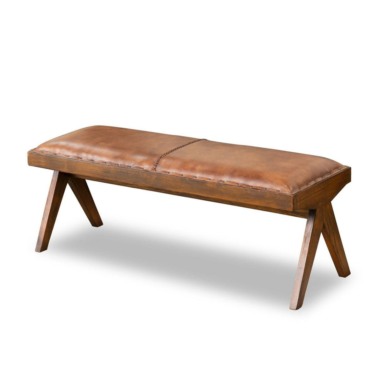 Chad - Mid-Century Modern Leather Bench - Brown / Tan by Ashcroft Furniture | Bel Furniture