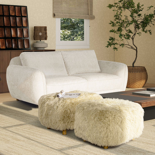 Enchante - New Zealand Sheepskin Rectangular Accent Ottoman - Taupe / Natural by Jennifer Taylor Home | Bel Furniture