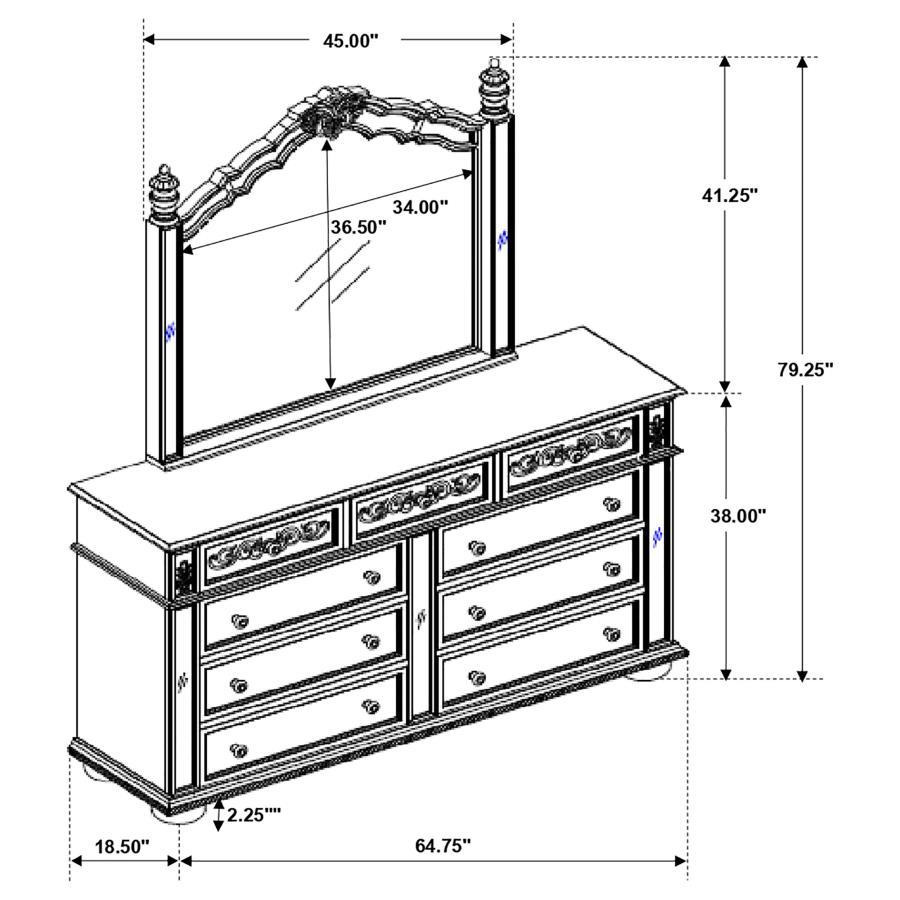 Heidi - 9-drawer Dresser With Mirror - Metallic Platinum