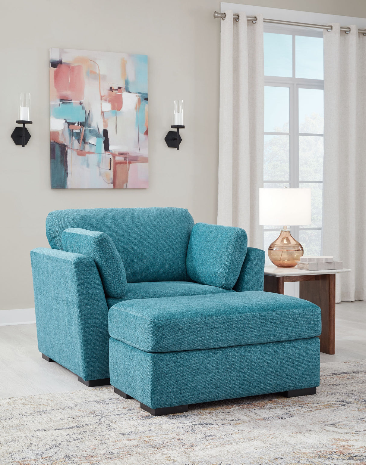 Keerwick - Living Room Set Light Blue 2 Pc. Chair And A Half, Ottoman by Signature Design by Ashley® | Bel Furniture