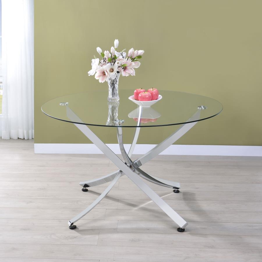 Beckham - Round Glass Top Dining Table by CoasterEveryday | Bel Furniture
