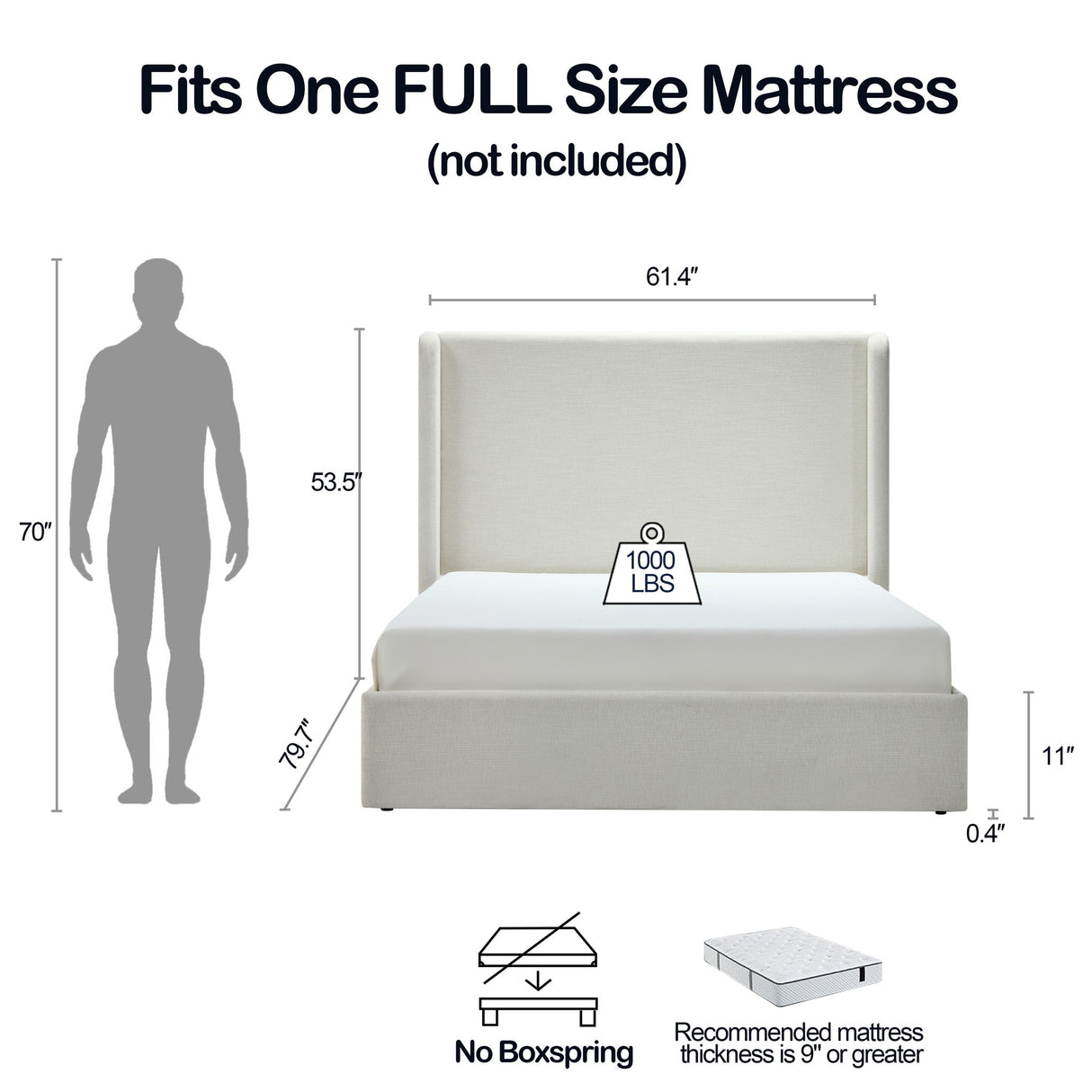 Carmen - Full Size Upholstered Wingback Bed - Ivory