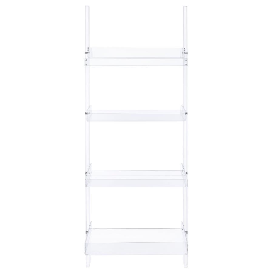 Amaturo - 4-Shelf Acrylic Ladder Bookshelf - Clear by CoasterEssence | Bel Furniture