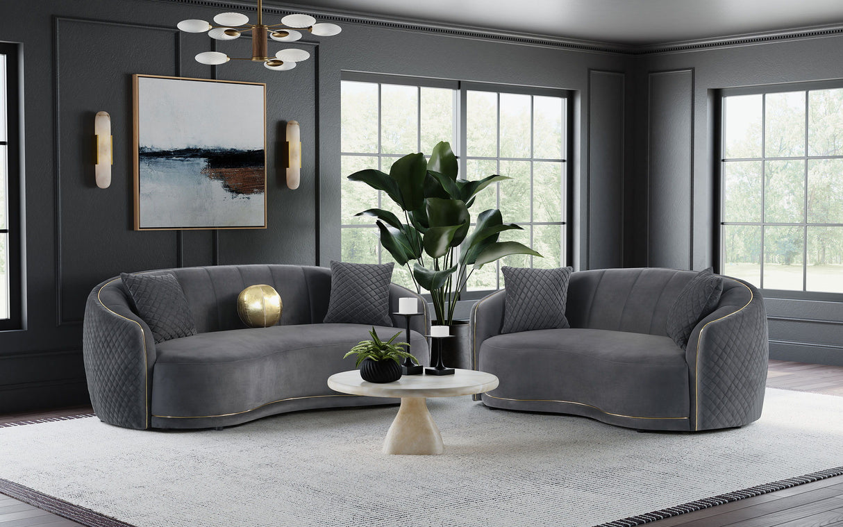 Brookside - 2 Piece Velvet Upholstered Sofa Set - Dark Gray by CoasterEveryday | Bel Furniture