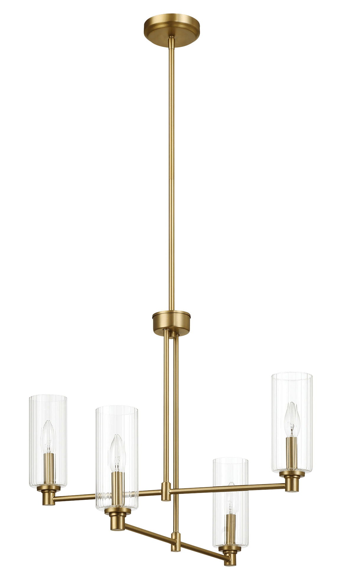 Enigma - 4 Lights Chandelier With Clear Ribbed Satin - Antique Brass / Clear / Gold by Ashcroft Furniture | Bel Furniture