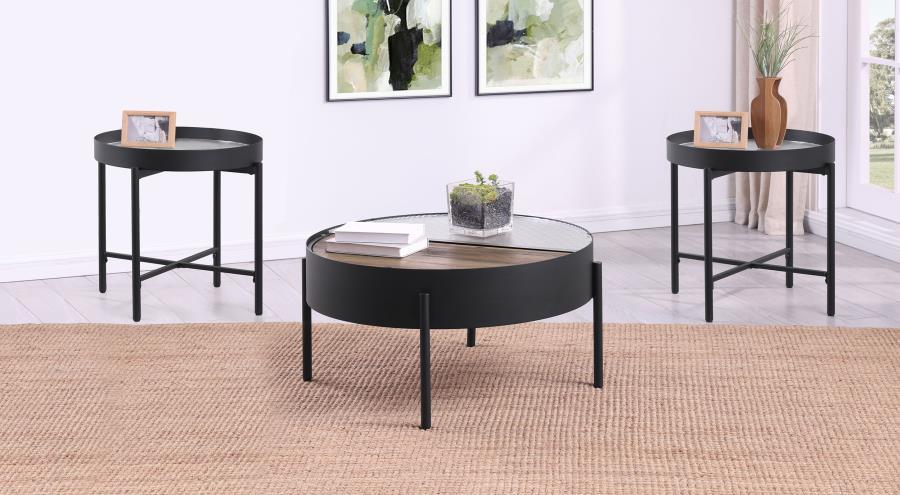 Ozella - Round Coffee Table Set Black 3 Pc. Coffee Table, 2 End Tables by Coaster Fine Furniture | Bel Furniture
