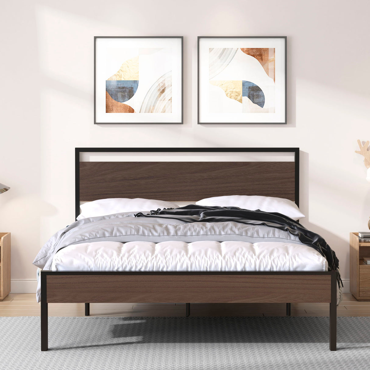 Ceres - Metal Bed With Wood Headboard & Footboard