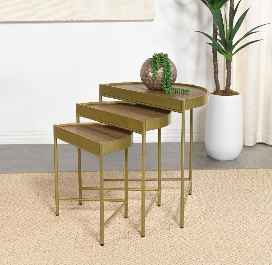 Tristen - 3 Piece Demilune Nesting Table - Brown And Gold by Coaster Fine Furniture | Bel Furniture