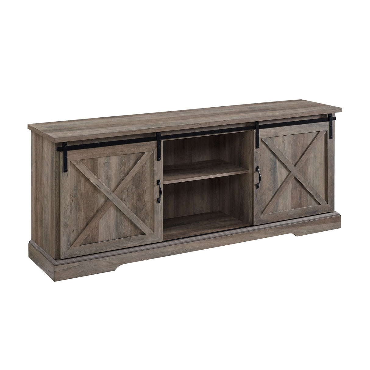 Farmhouse Sliding X Barn Door TV Stand Dark Gray 28"W x 70"D x 15.5"H by Walker Edison | Bel Furniture