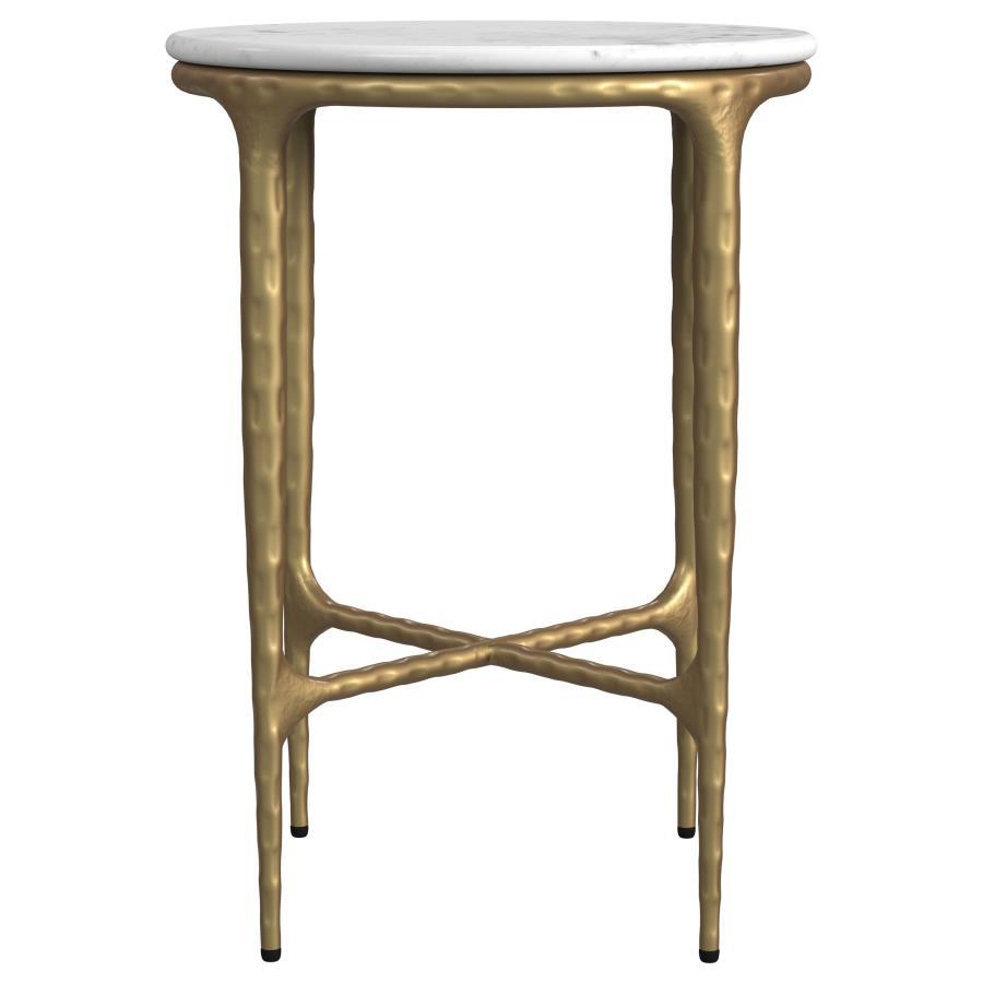 Baldwin - Round Marble Top Side Table - White And Gold by Coaster Fine Furniture | Bel Furniture