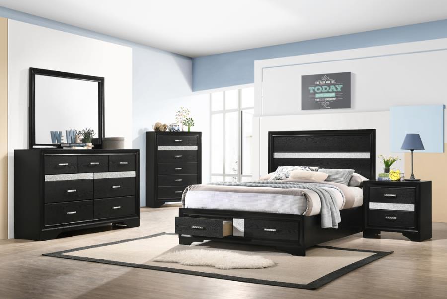 Miranda - Storage Bedroom Set Black 5 Pc. Bed, Nightstand, Dresser, Mirror, Chest Full by CoasterEveryday | Bel Furniture