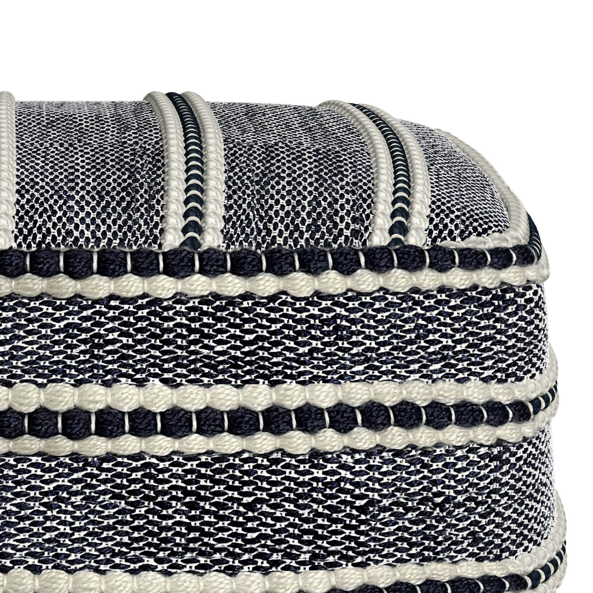 Corrie - Square Woven Outdoor / Indoor Pouf - Navy / White by Simpli-Home | Bel Furniture