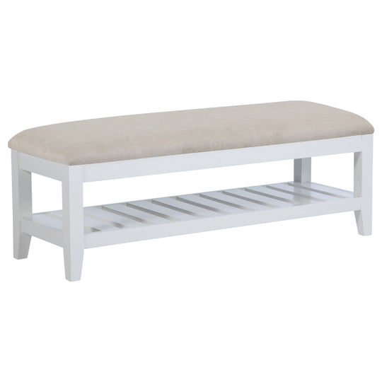 Bexhill - Upholstered Rectangular Bench with Shelf - White by Coaster Fine Furniture | Bel Furniture