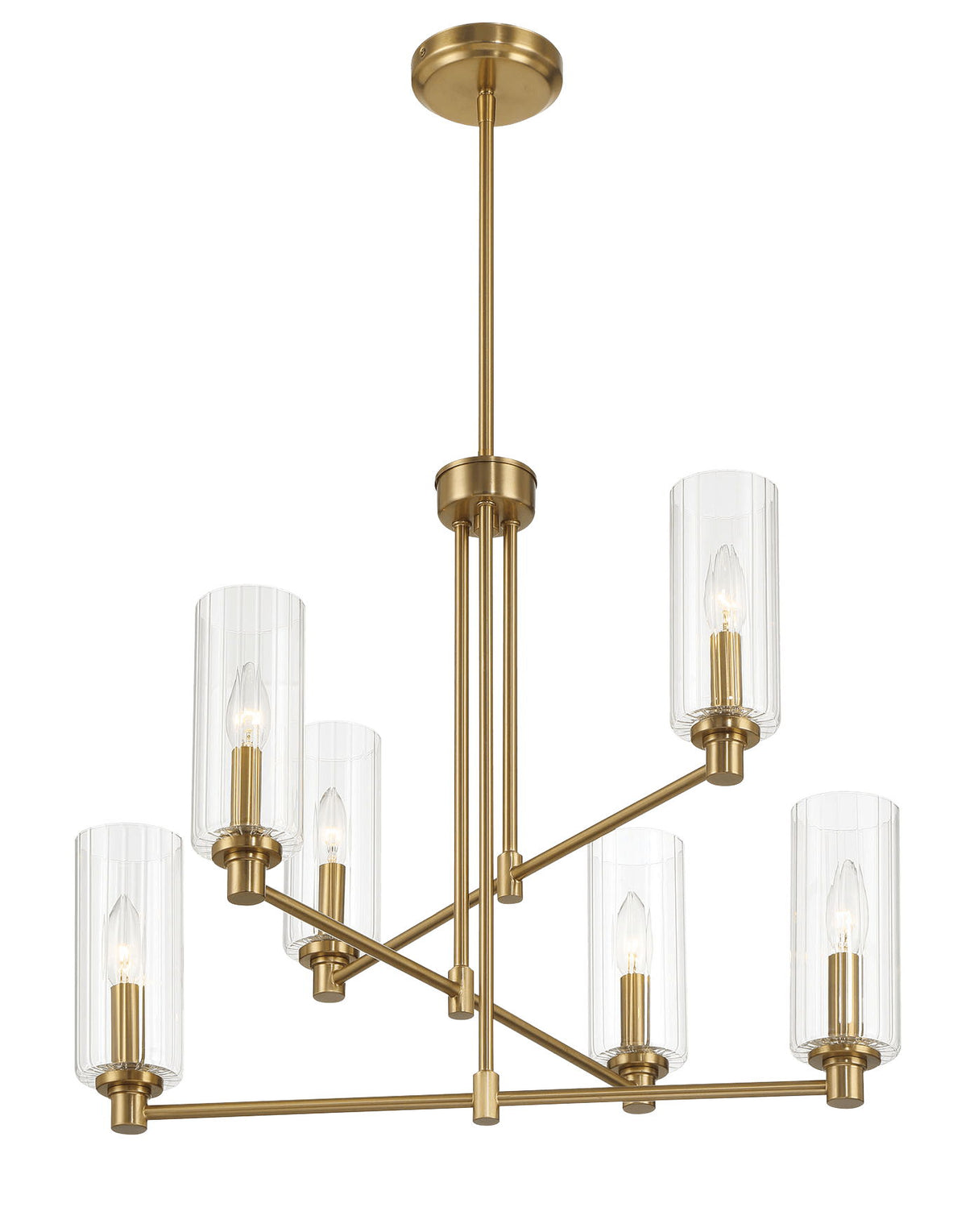 Timeless - 6 Lights Chandelier With Clear Ribbed Satin - Antique Brass / Clear / Gold by Ashcroft Furniture | Bel Furniture