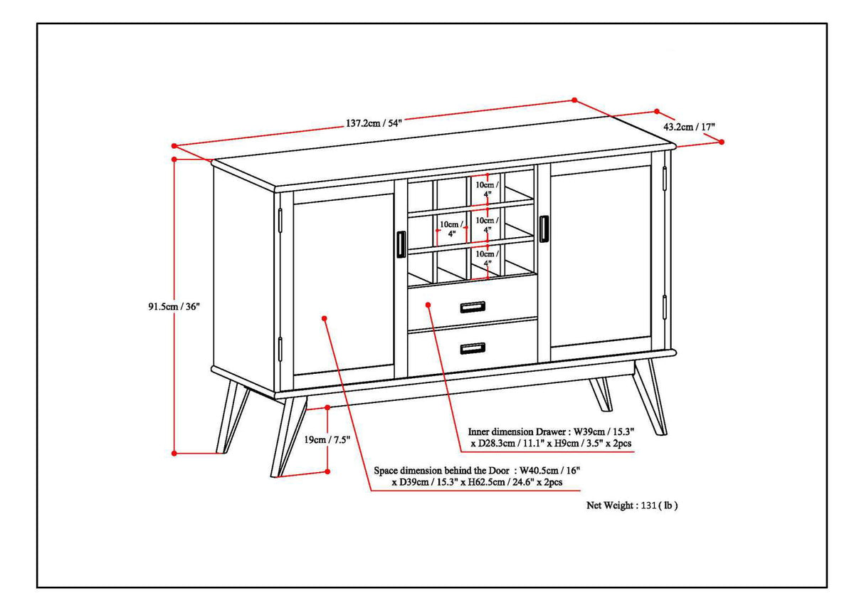 Draper - Mid Century Sideboard Buffet And Wine Rack - Medium Auburn Brown by Simpli-Home | Bel Furniture