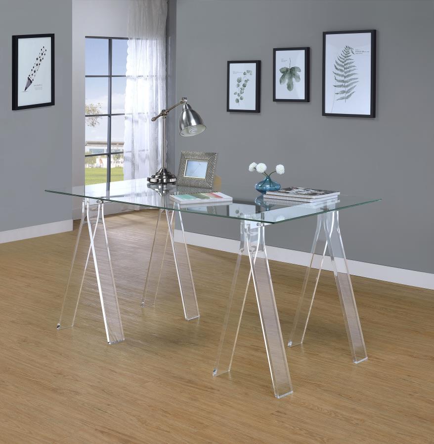 Amaturo - Glass Top Acrylic Writing Desk - Clear by CoasterEssence | Bel Furniture