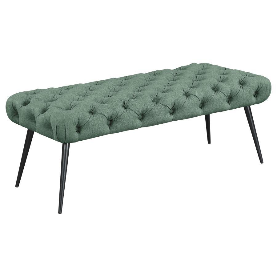 Ella - Upholstered Tufted Bench Metal Legs Green by Coaster Fine Furniture | Bel Furniture