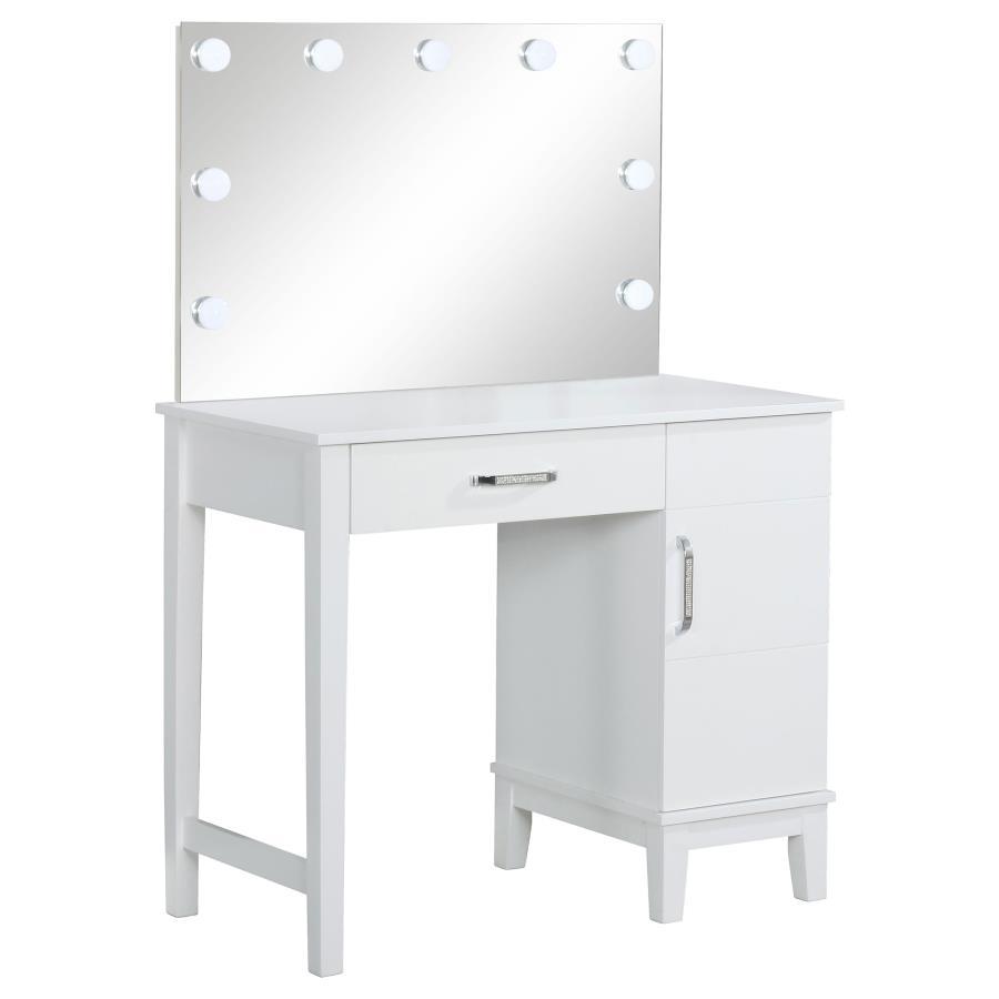 Elijah - Vanity Set With Lighting & Stool - White And Dark Gray by CoasterEveryday | Bel Furniture