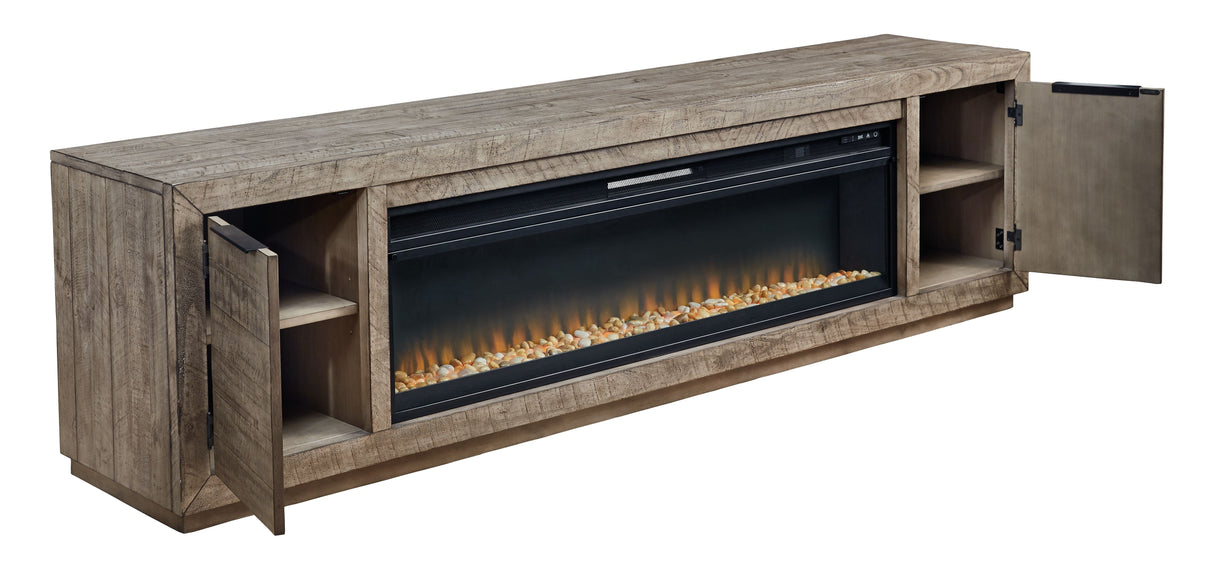 Krystanza - Weathered Gray - TV Stand with Wide Fireplace Insert by Signature Design by Ashley® | Bel Furniture