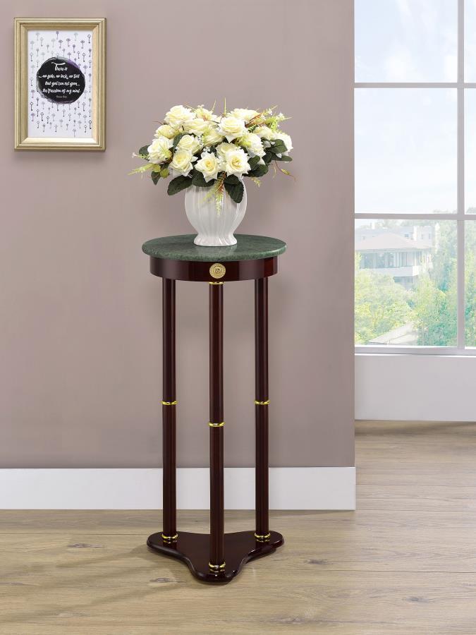 Edie - Round Marble Top Accent Side Table - Merlot by CoasterEveryday | Bel Furniture