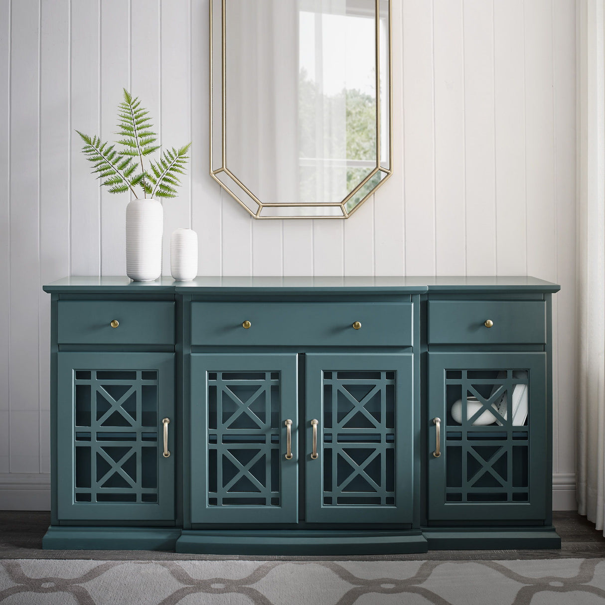 Classic Fretwork Detailed Glass Door Sideboard by Walker Edison | Bel Furniture