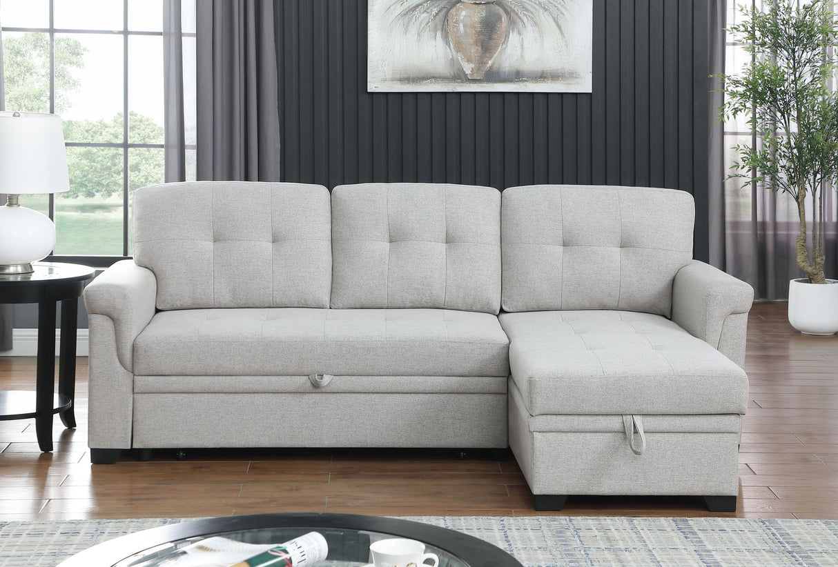 Lucca - Linen Reversible Sleeper Sectional Sofa With Storage Chaise by Lilola Home | Bel Furniture