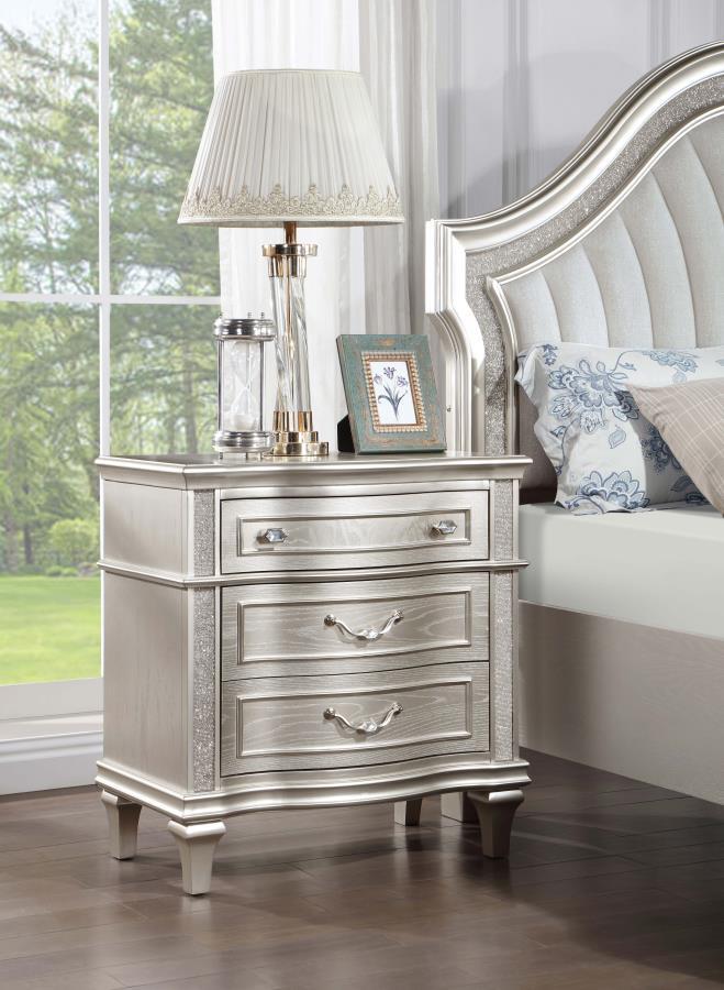 Evangeline - 3-Drawer Nightstand - Silver Oak by CoasterElevations | Bel Furniture