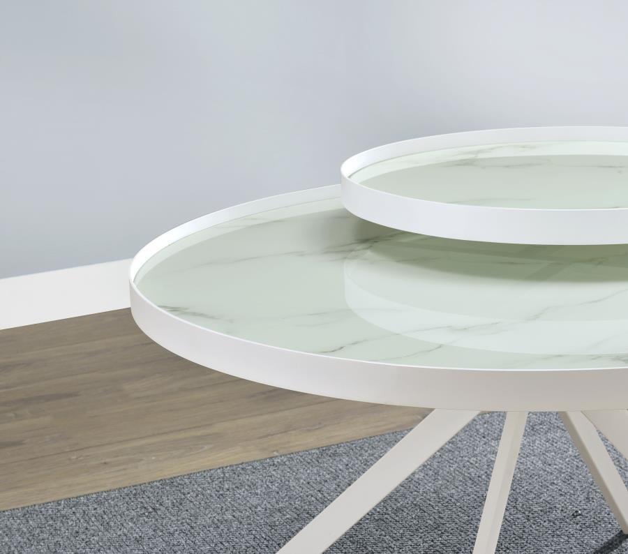 Briggs - Round Marble Printed Glass Top Coffee Table by Coaster Fine Furniture | Bel Furniture