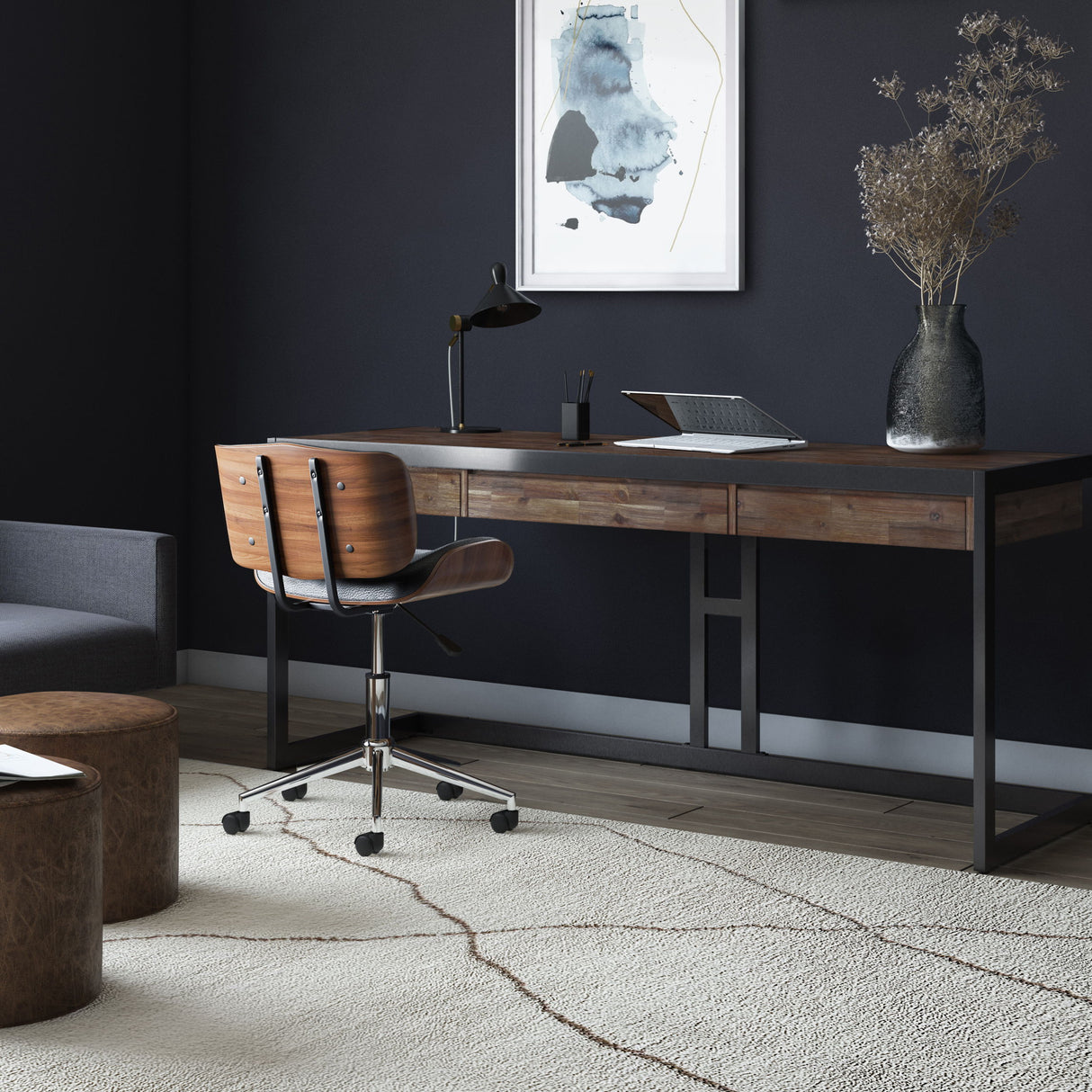 Erina - Large Desk - Rustic Natural Aged Brown by Simpli-Home | Bel Furniture