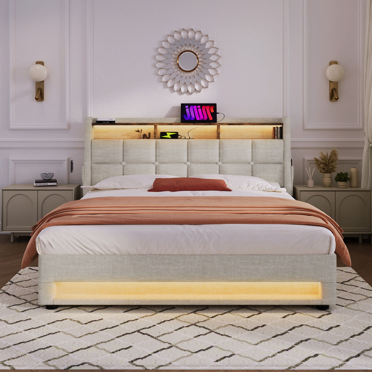 Upholstered Platform Bed With A Hydraulic Storage System, LED And USB Charging (Without Mattress)